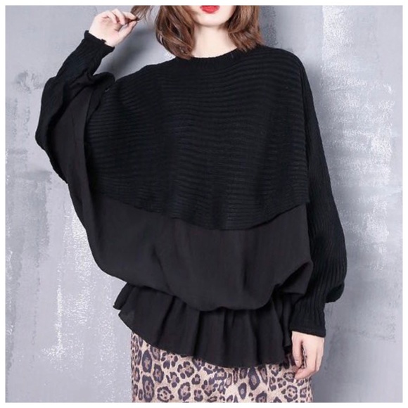 Oversize Puff Flowing Bat Wing Sweater Top - Picture 3 of 8